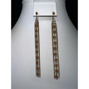 Boho Gold Tone Chain and Bead Long Fringe